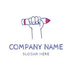 Studio Logo Blue Hand and Red Pencil logo design
