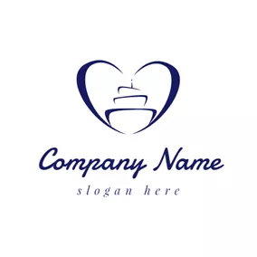 Bakery Logo Blue Heart and Birthday Cake logo design