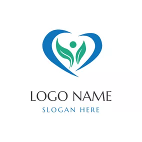 Abstract Logo Blue Heart and Green Sprout logo design