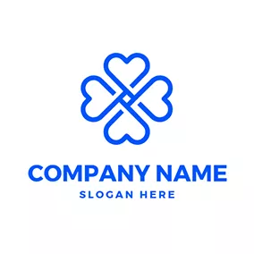 Clover Logo Blue Heart and Unique Clover logo design