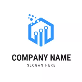 Digital Logo Blue Hexagon and Digital logo design