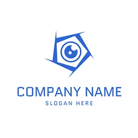 Eye Logo Blue Hexagon Eye Shiny Aperture logo design