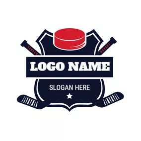 Team Logo Blue Hockey Stick and Ball Emblem logo design
