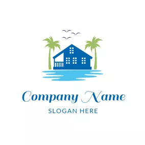 Travel & Hotel Logo Blue Hotel and Seaside Resort logo design
