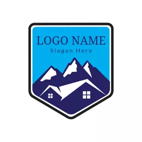 Travel & Hotel Logo Blue House and Mountain Resort logo design