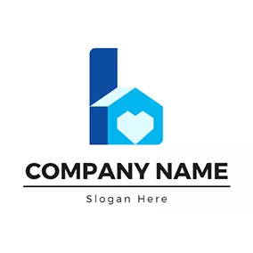 House Logo Blue House With Heart logo design