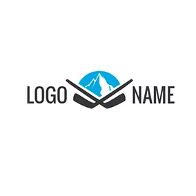 Iceberg Logo Blue Iceberg and Black Hockey Stick logo design