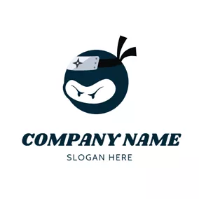 Ninja Logo Blue Kerchief and Ninja Icon logo design