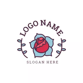 Rose Logo Blue Leaf and Red Rose logo design