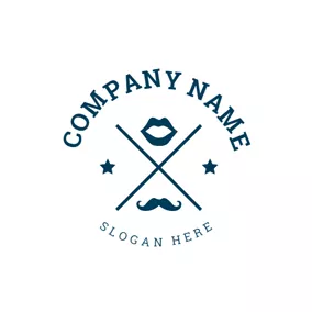Mustache Logo Blue Mouth and Mustache logo design