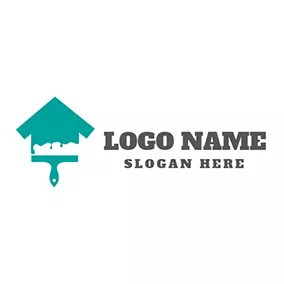 Home Improvement Logo Blue Paint Brush and House logo design