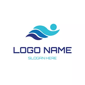 Abstract Logo Blue Pattern and Abstract Swimmer logo design