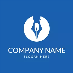 Pen Logo Blue Pen and White Microphone logo design