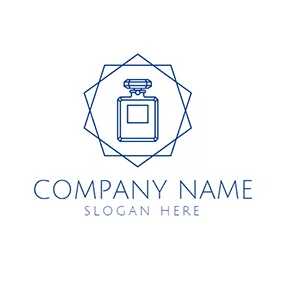 Fashion & Beauty Logo Blue Pentagon and Perfume logo design