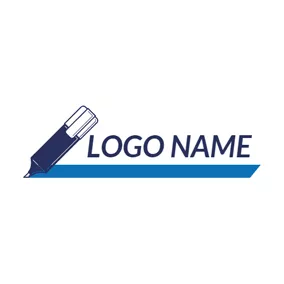 Ink Logo Blue Quadrangle and White Pen logo design