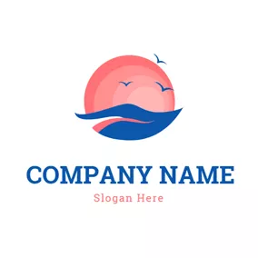 Sunrise Logo Blue River and Red Sunrise logo design