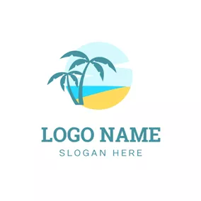 Strand Logo Blue Sea and Beautiful Beach logo design