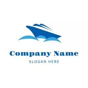 Transportation Logo Blue Sea Wave and Steamship logo design