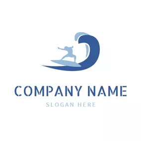 Surf Logo Blue Sea Wave and Surfer logo design