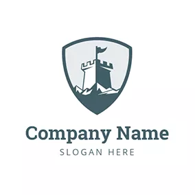 Travel & Hotel Logo Blue Shield and White Castle Icon logo design