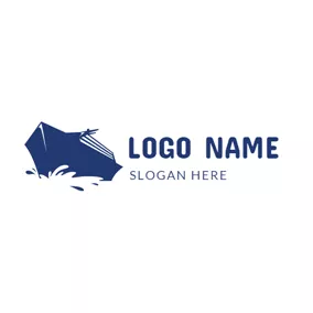 Ocean Logo Blue Ship and Ocean logo design