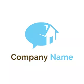 Construction Logo Blue Speech Bubble and White House logo design