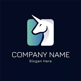 ユニコーンロゴ Blue Square and White Unicorn logo design