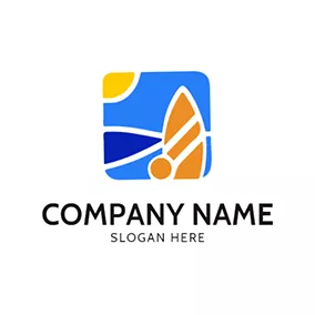 Surf Logo Blue Square Water and Surfboard logo design