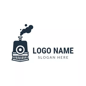 Train Logo Blue Steam and Train Head logo design