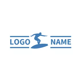 Surf Logo Blue Surfboard and Surfer logo design