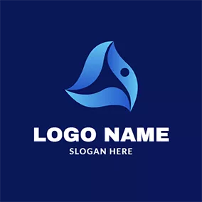 Abstract Logo Blue Triangular Shape and Swimmer logo design