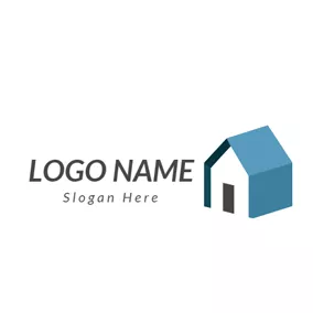 Construction Logo Blue Wall and White House logo design