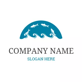 Restaurant Logo Blue Wave and Fish logo design