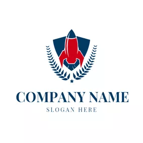 Military Logo Blue Wreath Surrounded Red Rocket logo design