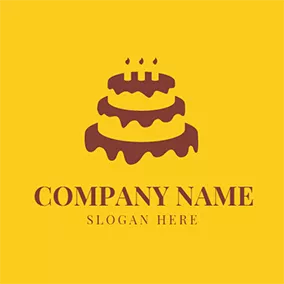 Cake Logo Brown and Yellow Birthday Cake logo design