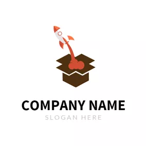 Science & Technology Logo Brown Box and Red Rocket logo design