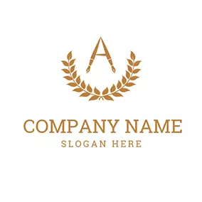 English Logo Brown Branch and Fountain Pen logo design