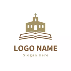 Construction Logo Brown Church and White Book logo design