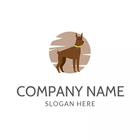 Dog Walking Logo Brown Circle and Chocolate Dog logo design