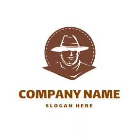 Cowboy Logo Brown Circle and Cowboy logo design