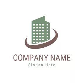 Construction Logo Brown Circle and Green Tenement logo design
