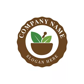 Herbal Logo Brown Circle and Herbal Medicine logo design