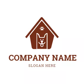 Emblem Logo Brown Doghouse and Dog Pattern logo design
