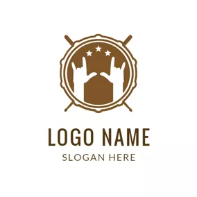 Rock Logo Brown Drum and Rock logo design