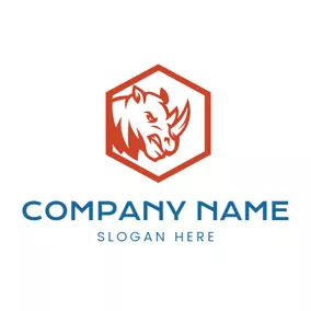 Rhino Logo Brown Hexagon and Rhino Head logo design