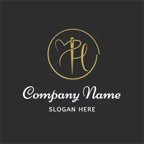 工芸品 ロゴ Brown Needle and Heart Shaped Thread logo design