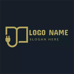 Library Logo Brown Plug and Outlined Book logo design