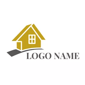 Construction Logo Brown Road and Yellow House logo design