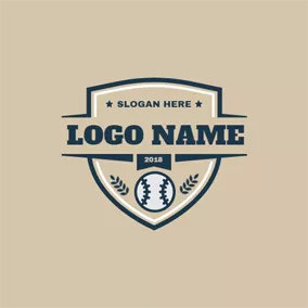 Club Logo Brown Shield and White Baseball logo design