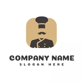 Restaurant Logo Brown Square and Black Chef Uniform logo design